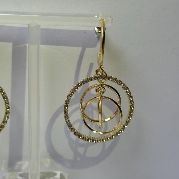 925 Sterling Silver Diamanté Geometric Intertwined Gold Circle Earring Hoops - Picture 4 of 7